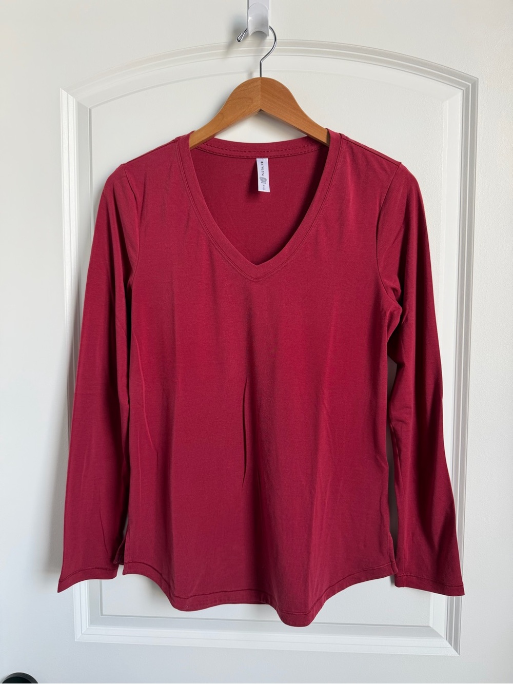 Athleta Deep Red V-Neck Long Sleeve Essential Top